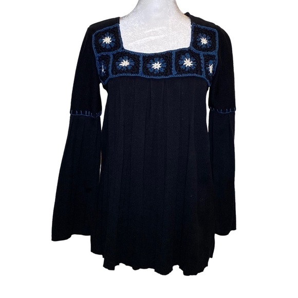 RXB women size M mixed knit granny squares babydoll boho hippie art to wear top - Picture 2 of 7